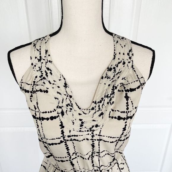 Ann Taylor LOFT 0P Petite Unique Neckline Dalmatian Plaid Black Crème Contrast B - Picture 3 of 14